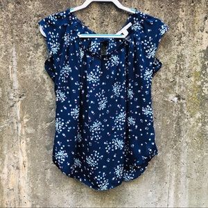 LC Lauren Conrad Blue Floral Blouse